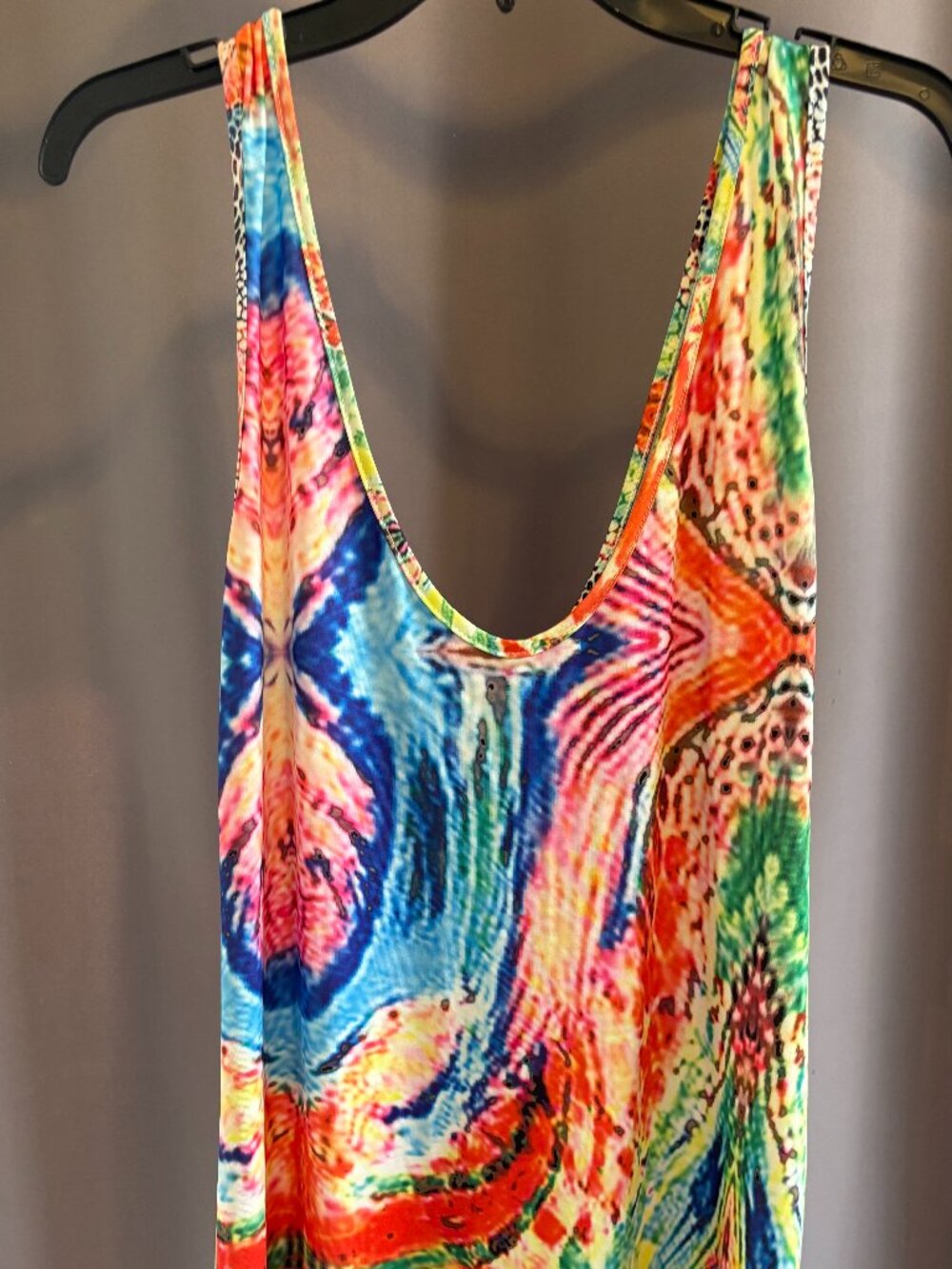Vibrant Multicolor Animal Print Sleeveless Maxi Dress Swim Cover Up Plus Size 1X